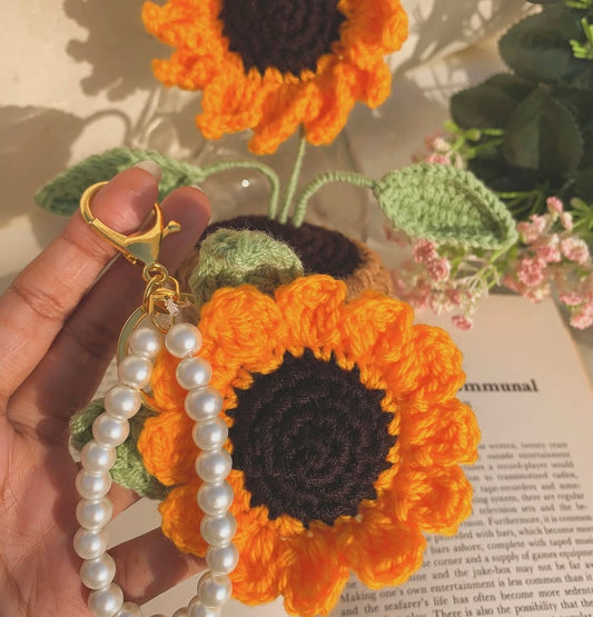 Crochet sunflower keychain