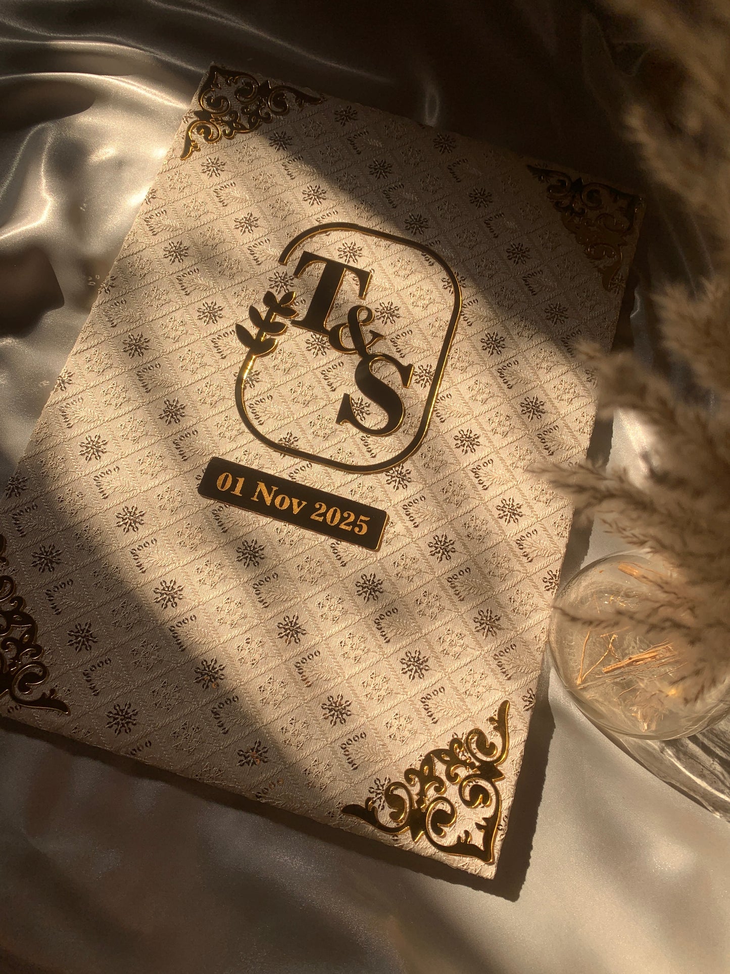 Embroidered nikkah booklet with different acrylic designs