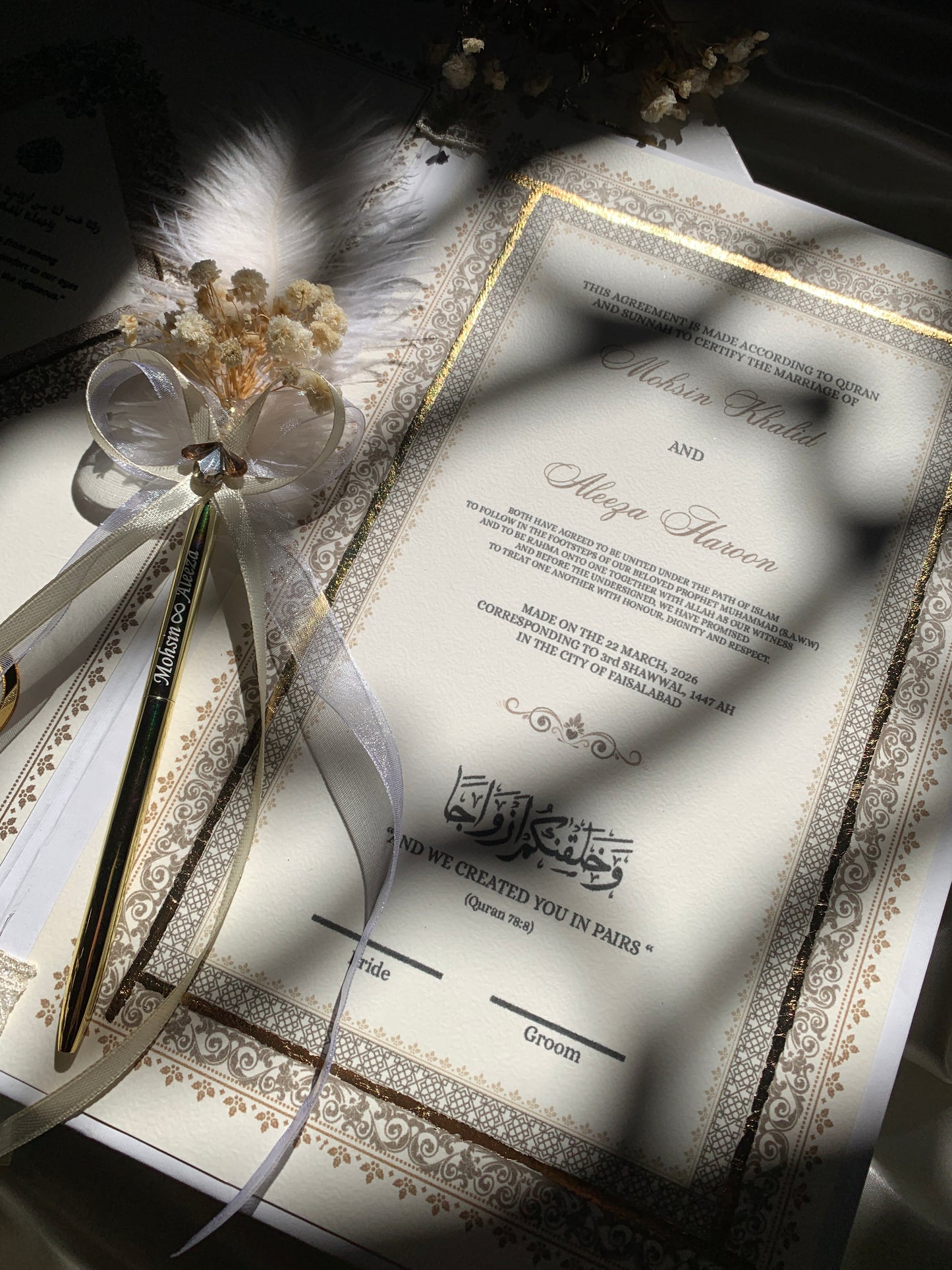 Gold foil detailings Nikkah booklet with box