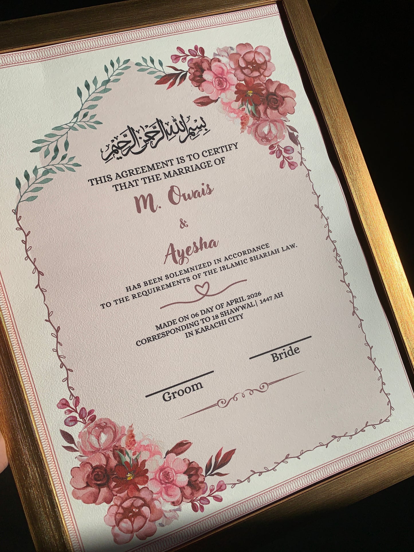Pink floral Nikkahnama