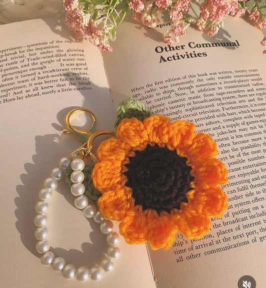 Crochet sunflower keychain