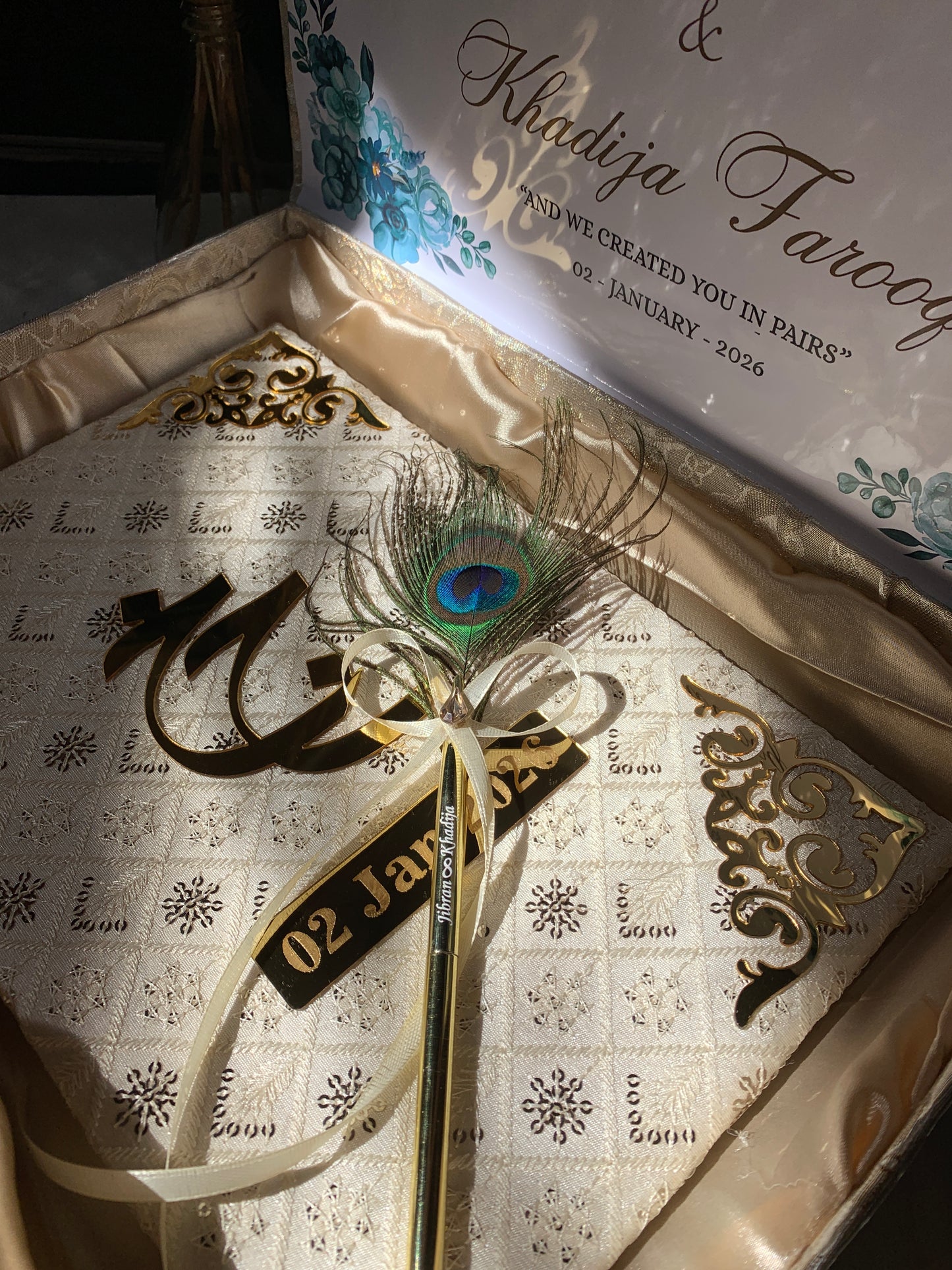 Embroidered nikkah booklet with different acrylic designs